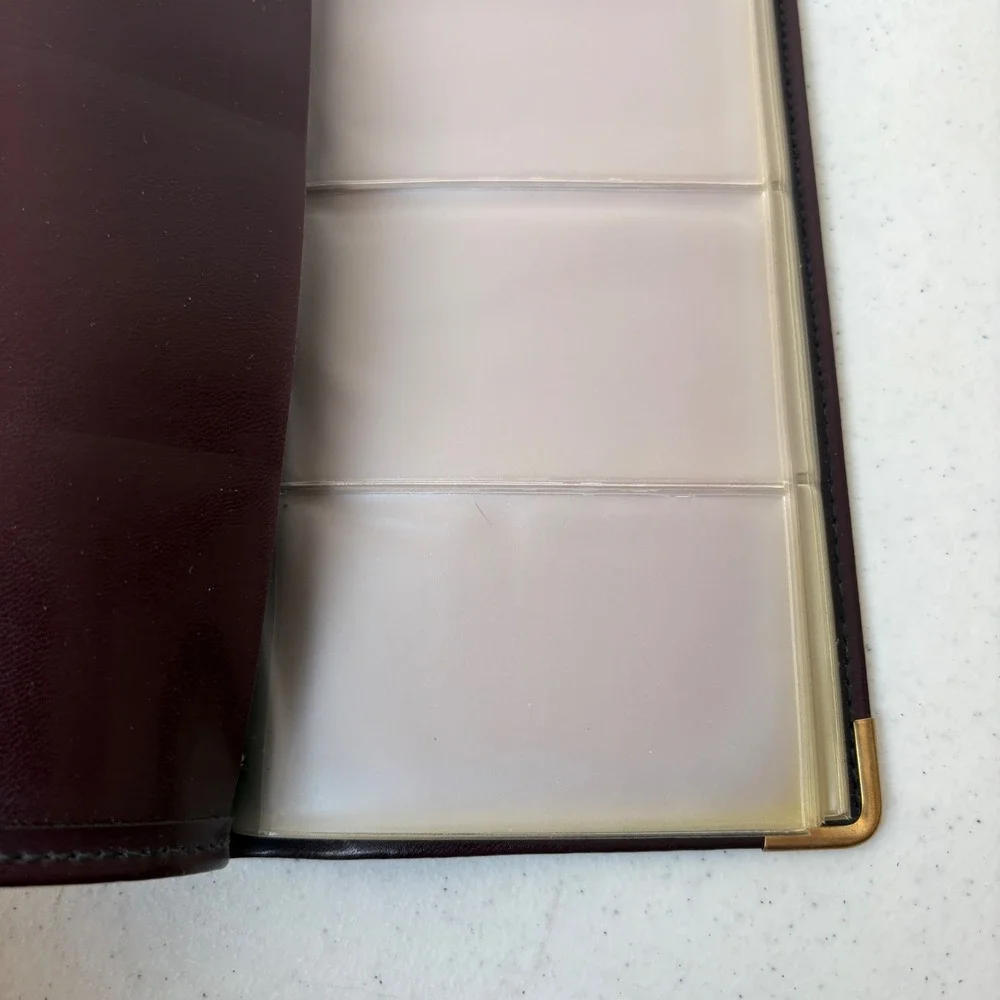 Vintage Burgundy Leather Business Card‎ Holder Gold Corner Slim Card Organizer